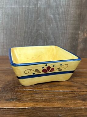 Home & Garden Party Stoneware Collection Yellow Square Dish Floral